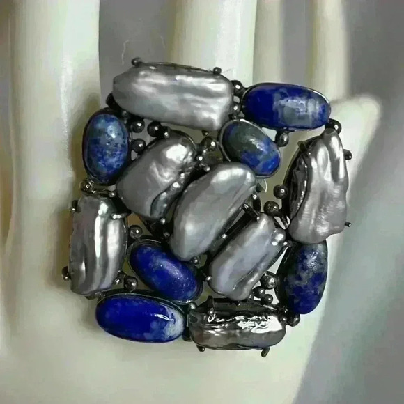 Funky Sterling silver pearl Ring - Picture 1 of 7